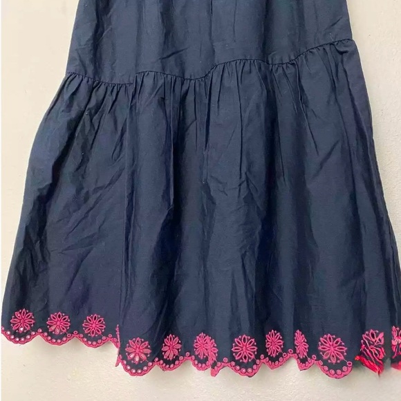 JCrew scalloped edge navy tiered dress with hot pink embroidery-size 2 - Picture 7 of 10
